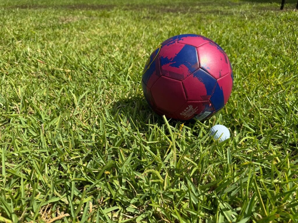 soccer ball and golf ball