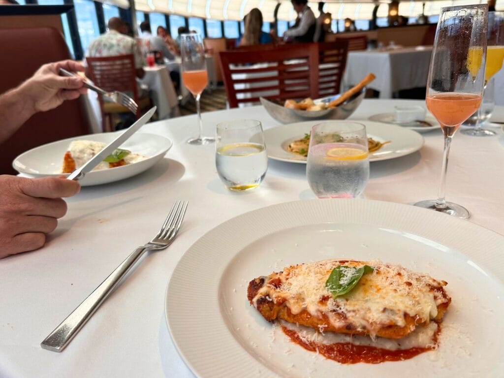 Chicken Parmesan and lasagna during Palo Brunch Disney Magic - image by Dani Meyering