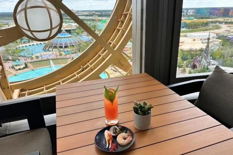 View of Celestial Park Fountain Show and Dark Universe Epic Unvierse from Bar Helios during the day - image by Dani Meyering