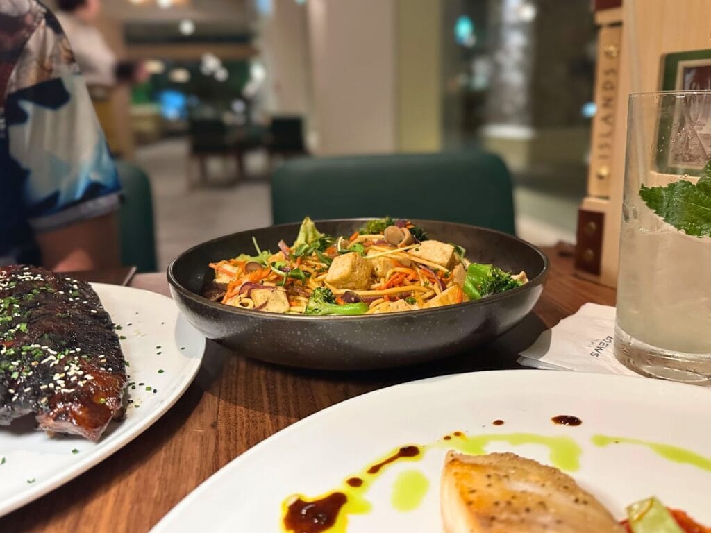 Vegan Brocolli and Tofu Lo Mein Noodles Islands Dining Room Loews Royal Pacific Resort at Universal Orlando - image by Dani Meyering