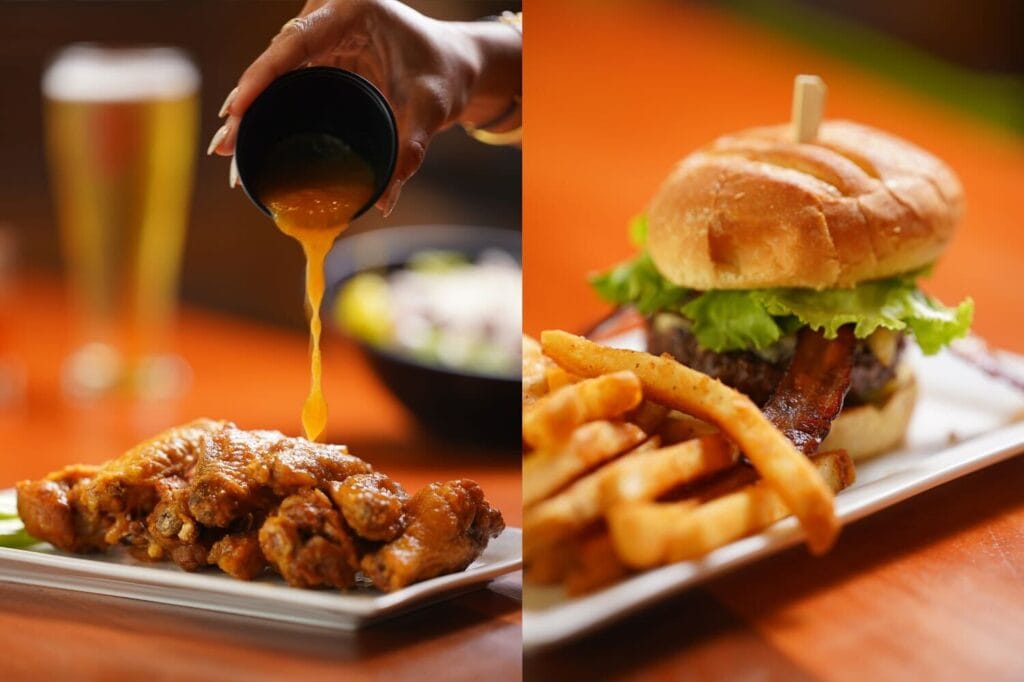 Brewlando Bites wings and burger - image credit Brewlando