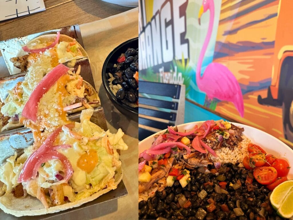 Grouper tacos and Mojo Pork entrees at tiki docks - image by Dani Meyering