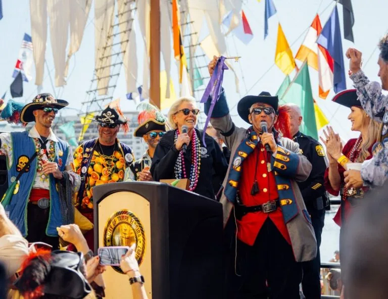 Mayor Jane Castor visits the Gasparilla Invasion with plenty of pirates!