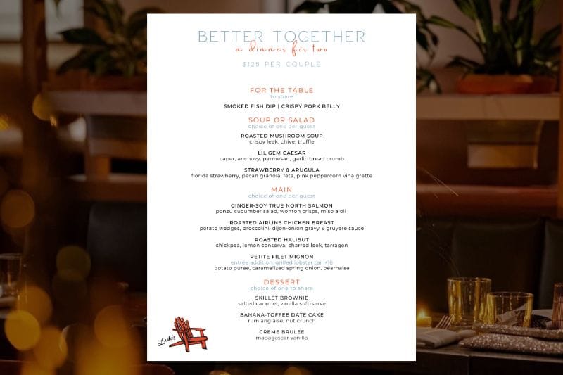 Valentine's Day Restaurants Orlando Luke's menu