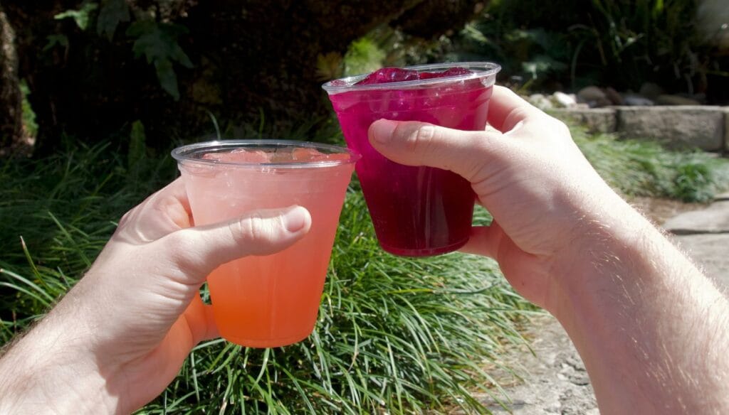 The Haru Pink and Violet Sake drinks from the Japan Pavilion at EPCOT
