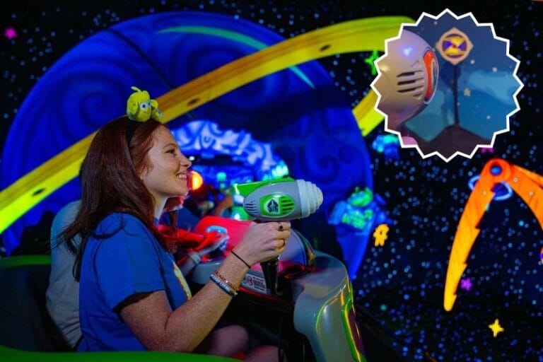 Buzz Lightyear's Space Ranger Spin new blasters and ride scene - photo by Walt Disney World with image by Dani Meyering