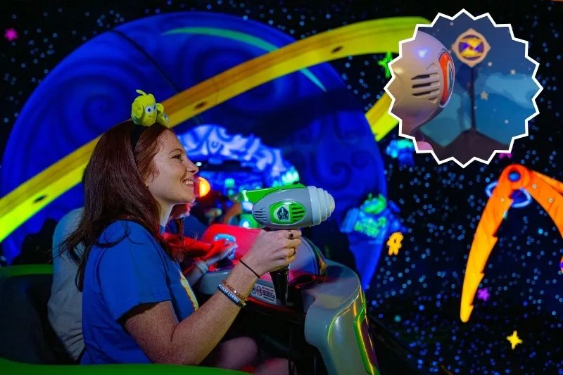 Buzz Lightyear's Space Ranger Spin new blasters and ride scene - photo by Walt Disney World with image by Dani Meyering