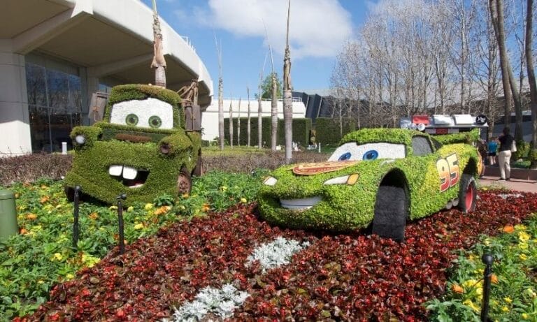 Mater and Lightning McQueen topiaries at the EPCOT International Flower & Garden Festival