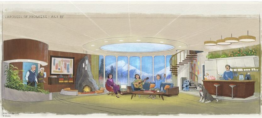 Concept art for Carousel of Progress at Walt Disney World featuring the carousel family and their dog