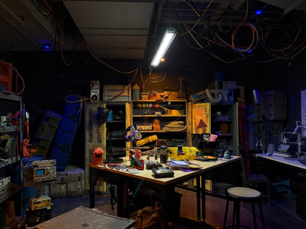 Part of the new line queue for Expedition Odyssey: Fire & Ice features a workspace for the expeditioners.