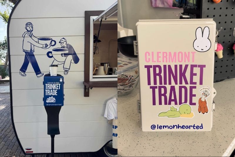 Additional trinket trading boxes at Those Guys Cafe and in Clermont